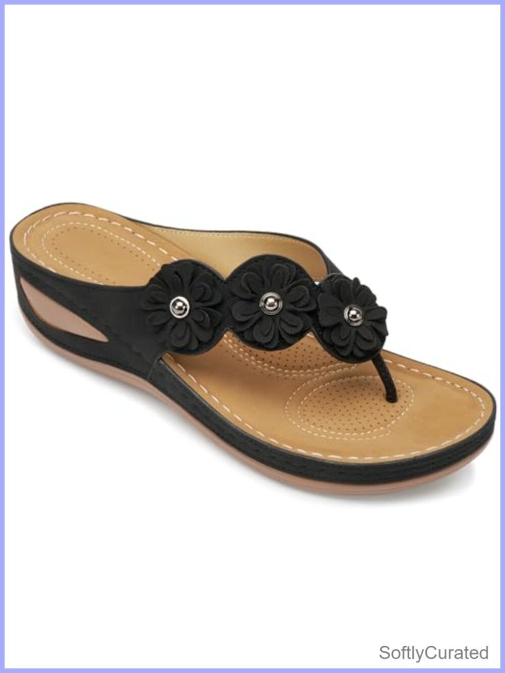 Womens Wedge Flip Flop Sandals Faux Leather Floral Ankle Strap Platform